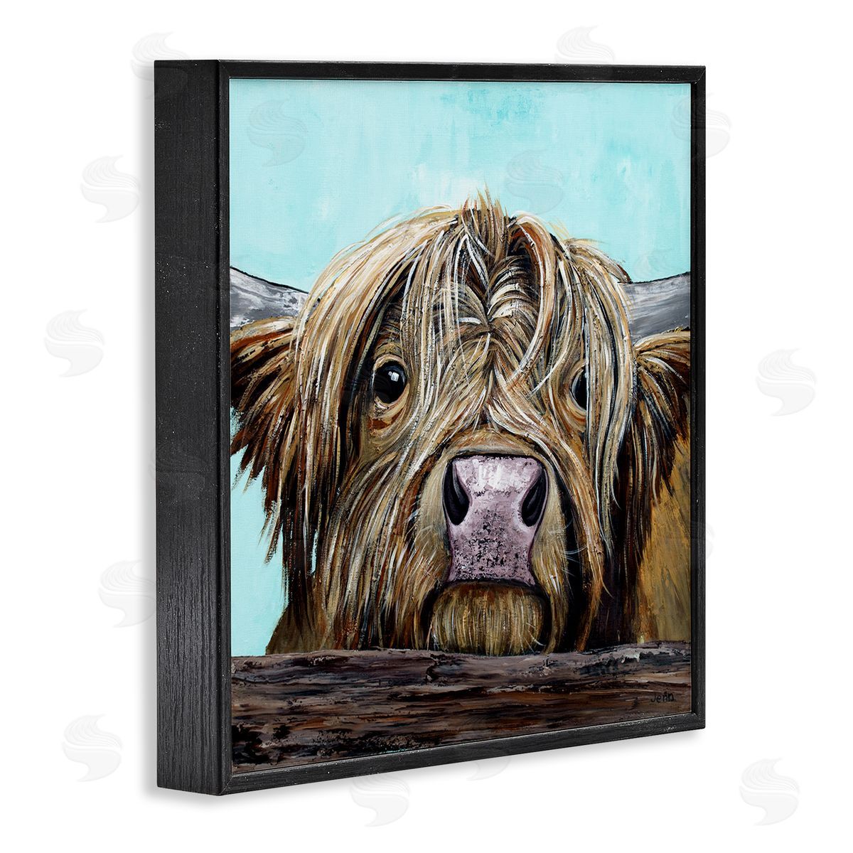 Jen Seeley Highland Cattle Farm Animal Face Black Framed Glicee Wall Art Print