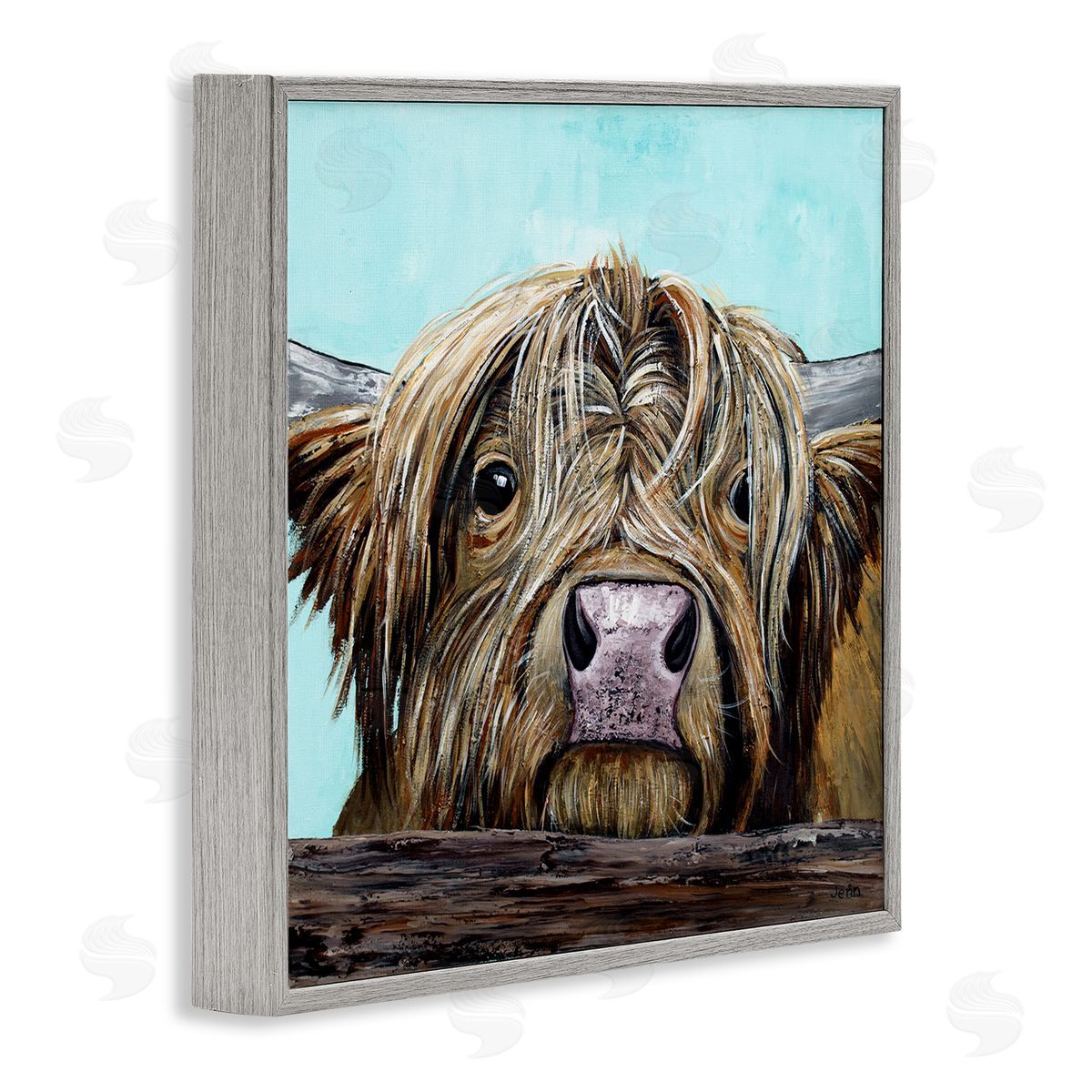 Jen Seeley Highland Cattle Farm Animal Face Gray Framed Glicee Wall Art Print