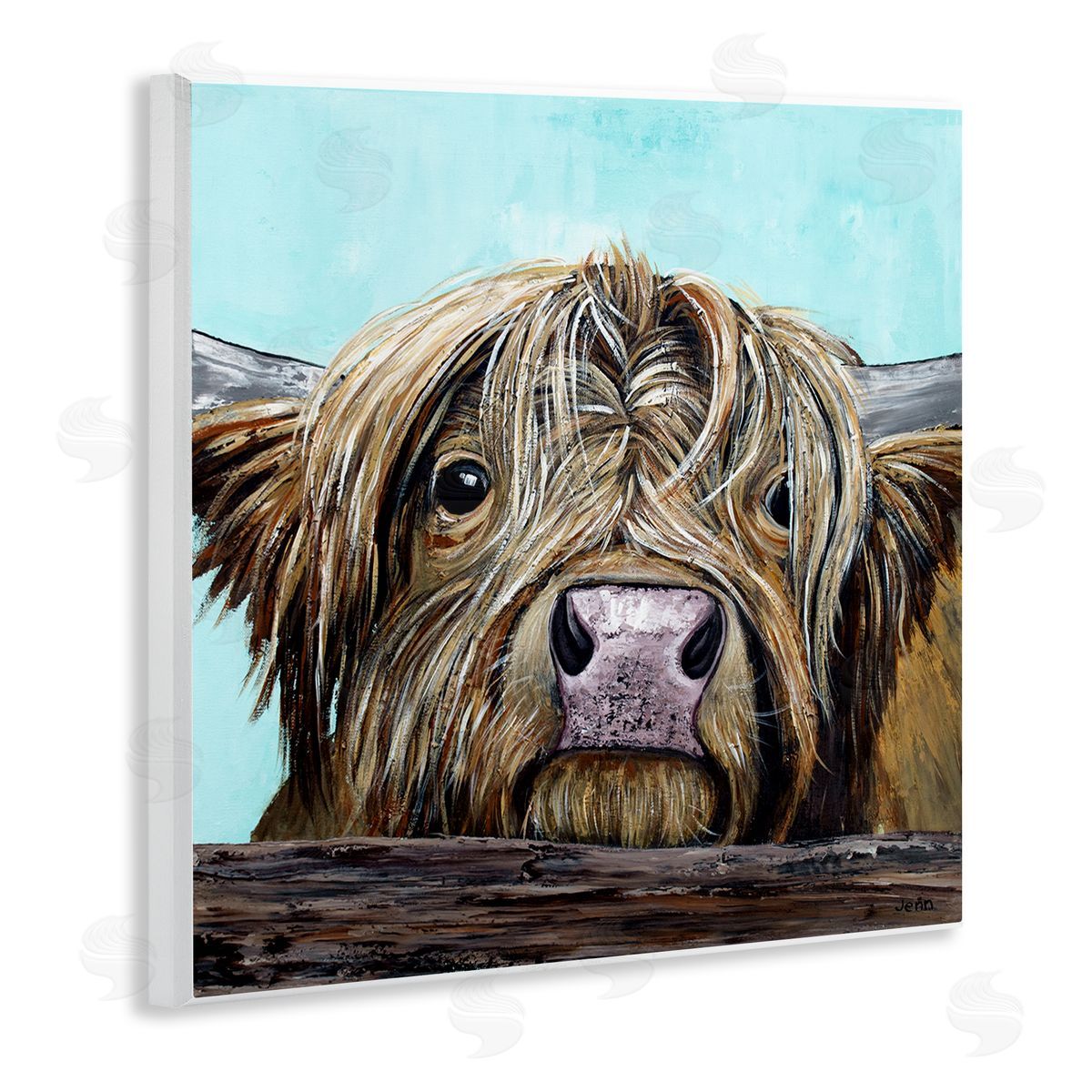 Jen Seeley Highland Cattle Farm Animal Face Wooden Wall Plaque Art Print