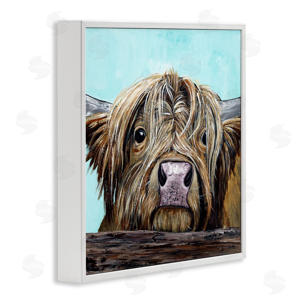 Jen Seeley Highland Cattle Farm Animal Face White Framed Glicee Wall Art Print