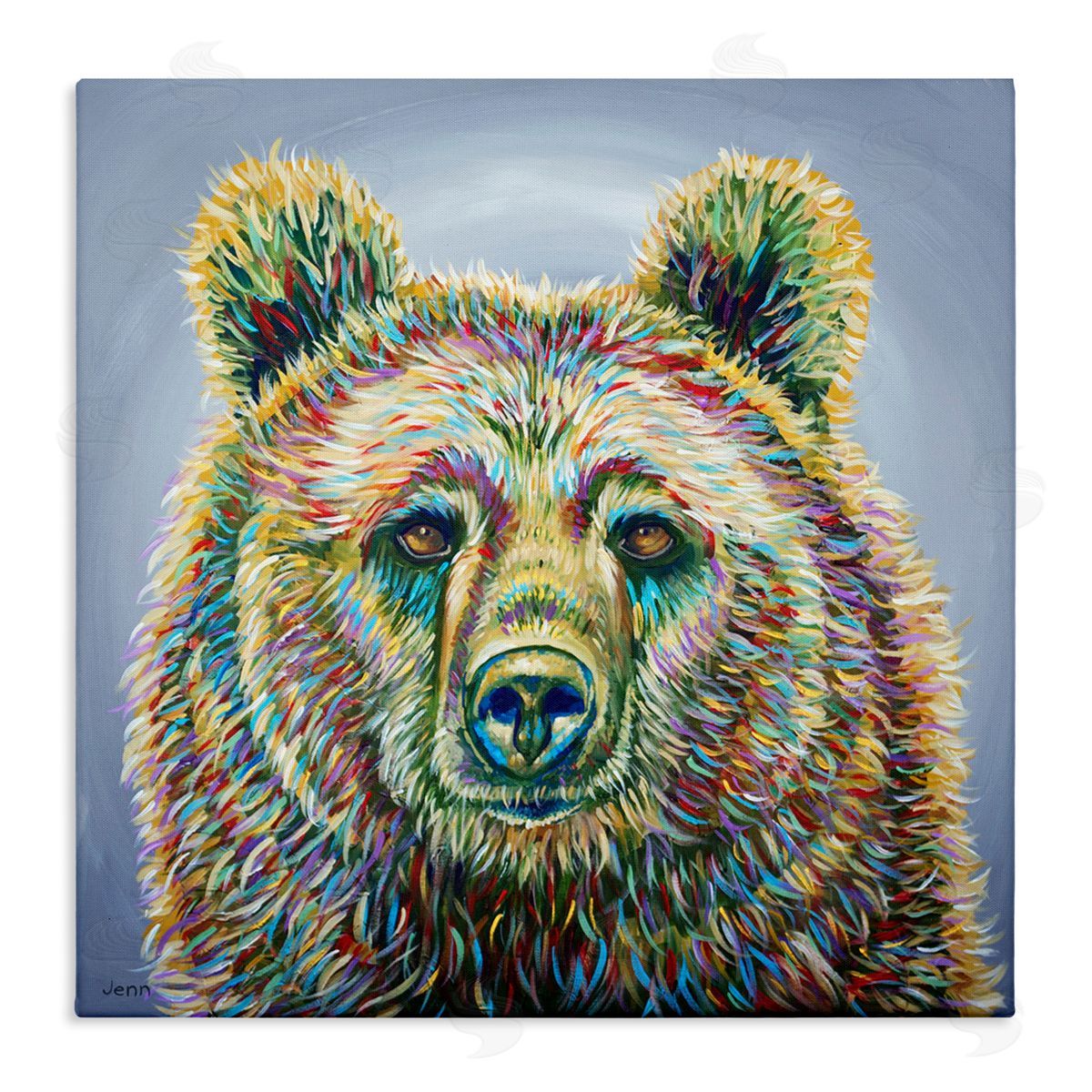 Jen Seeley Modern Bear Rainbow Fur Strokes Stretched Canvas Wall Art Print