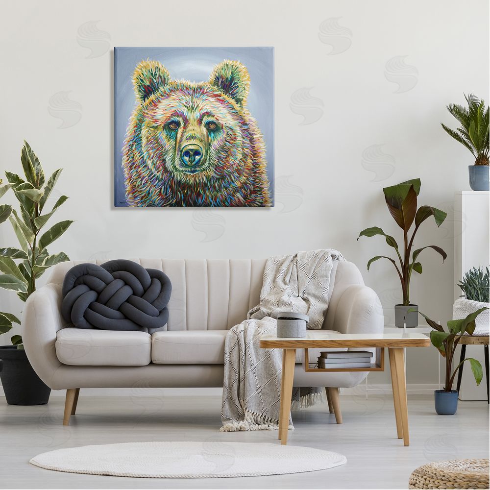 Jen Seeley Modern Bear Rainbow Fur Strokes Canvas Wall Art in Room