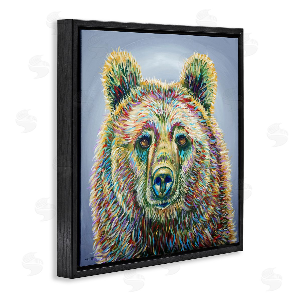 Jen Seeley Modern Bear Rainbow Fur Strokes Black Floating Frame Canvas Wall Art Print