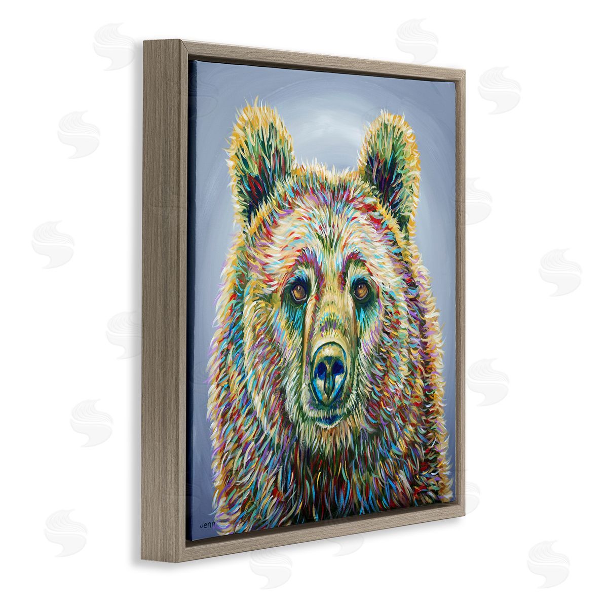 Jen Seeley Modern Bear Rainbow Fur Strokes Brown Floating Frame Canvas Wall Art Print