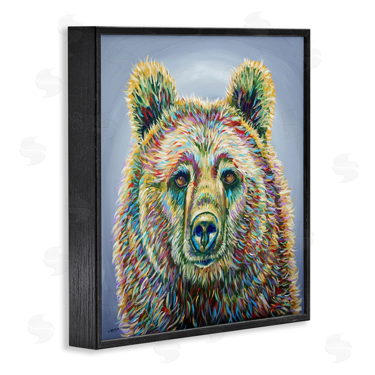 Jen Seeley Modern Bear Rainbow Fur Strokes Black Framed Glicee Wall Art Print