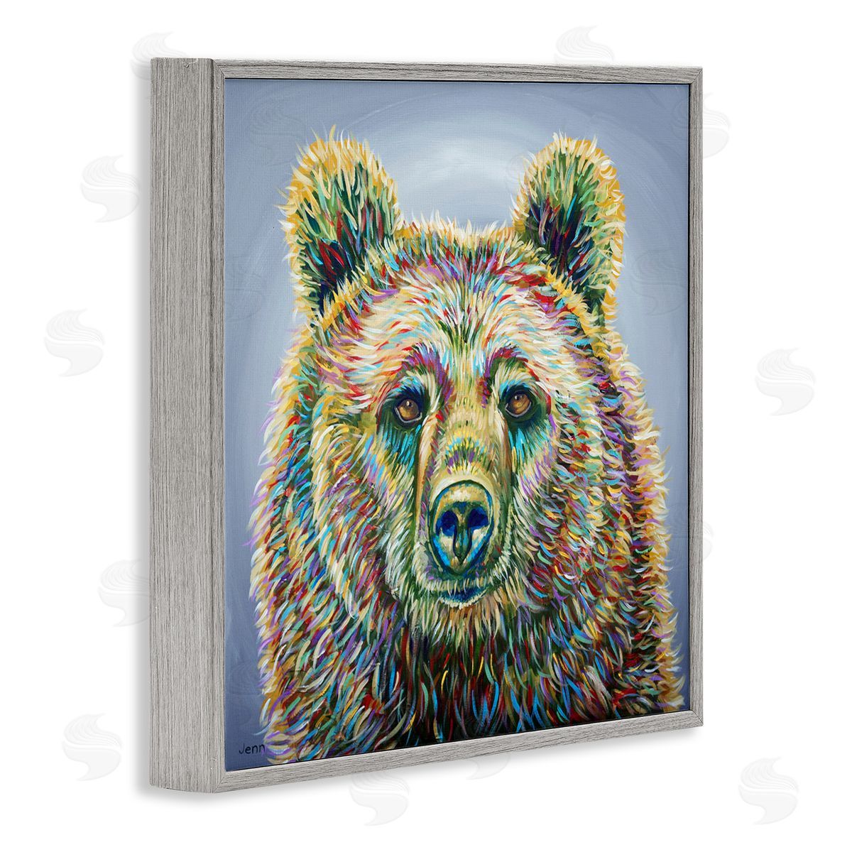 Jen Seeley Modern Bear Rainbow Fur Strokes Gray Framed Glicee Wall Art Print