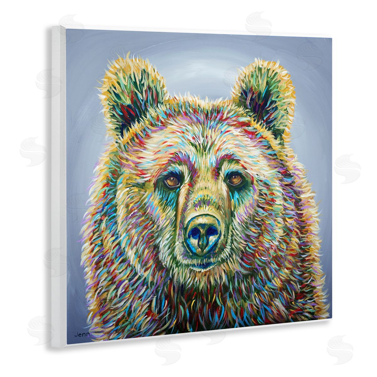 Jen Seeley Modern Bear Rainbow Fur Strokes Wooden Wall Plaque Art Print