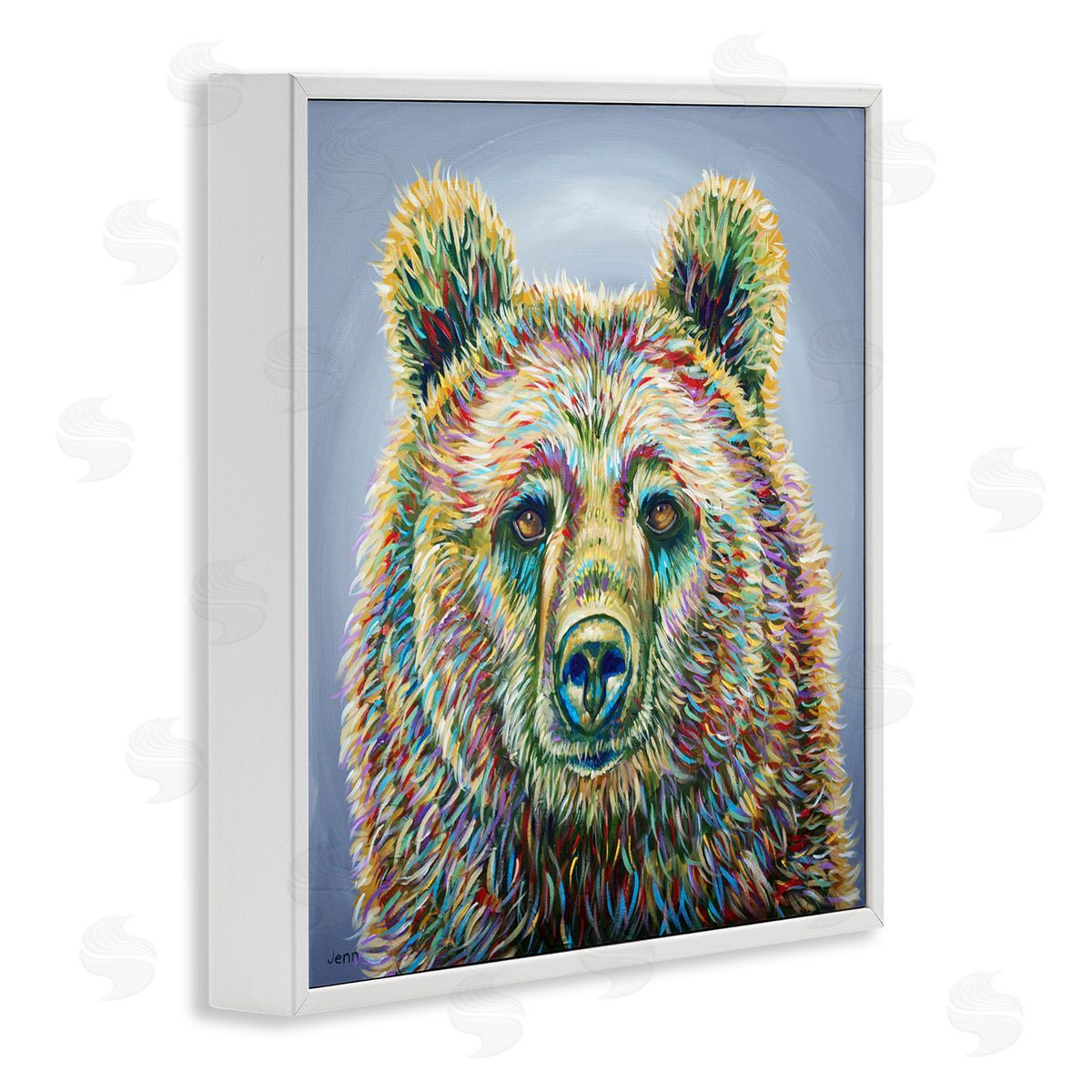 Jen Seeley Modern Bear Rainbow Fur Strokes White Framed Glicee Wall Art Print