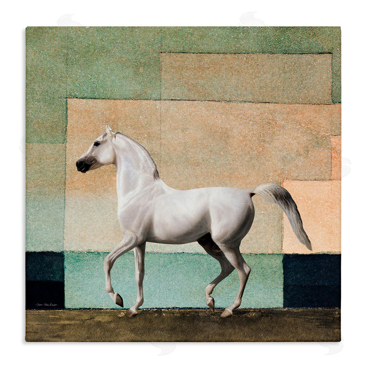 Seven Trees Design White Stallion Geometric Composition Stretched Canvas Wall Art Print
