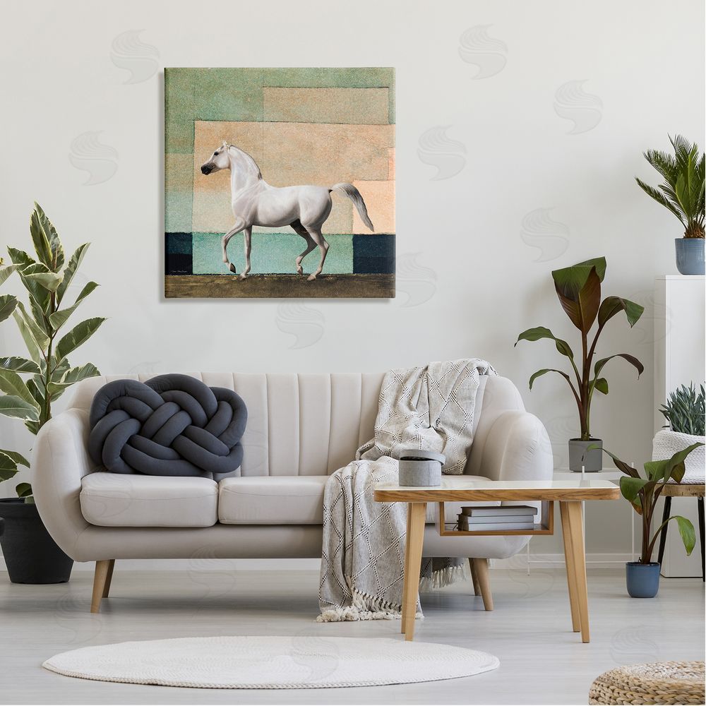 Seven Trees Design White Stallion Geometric Composition Canvas Wall Art in Room
