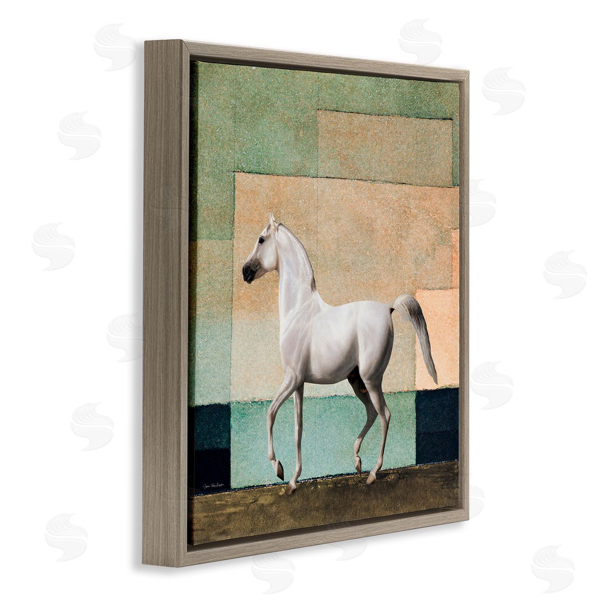 Seven Trees Design White Stallion Geometric Composition Brown Floating Frame Canvas Wall Art Print