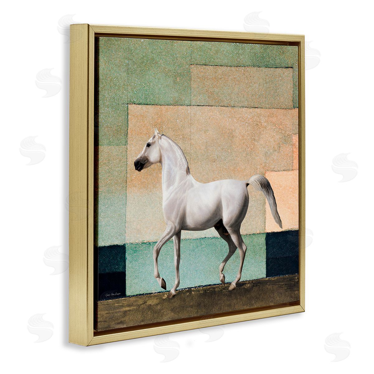 Seven Trees Design White Stallion Geometric Composition Gold Floating Frame Canvas Wall Art Print