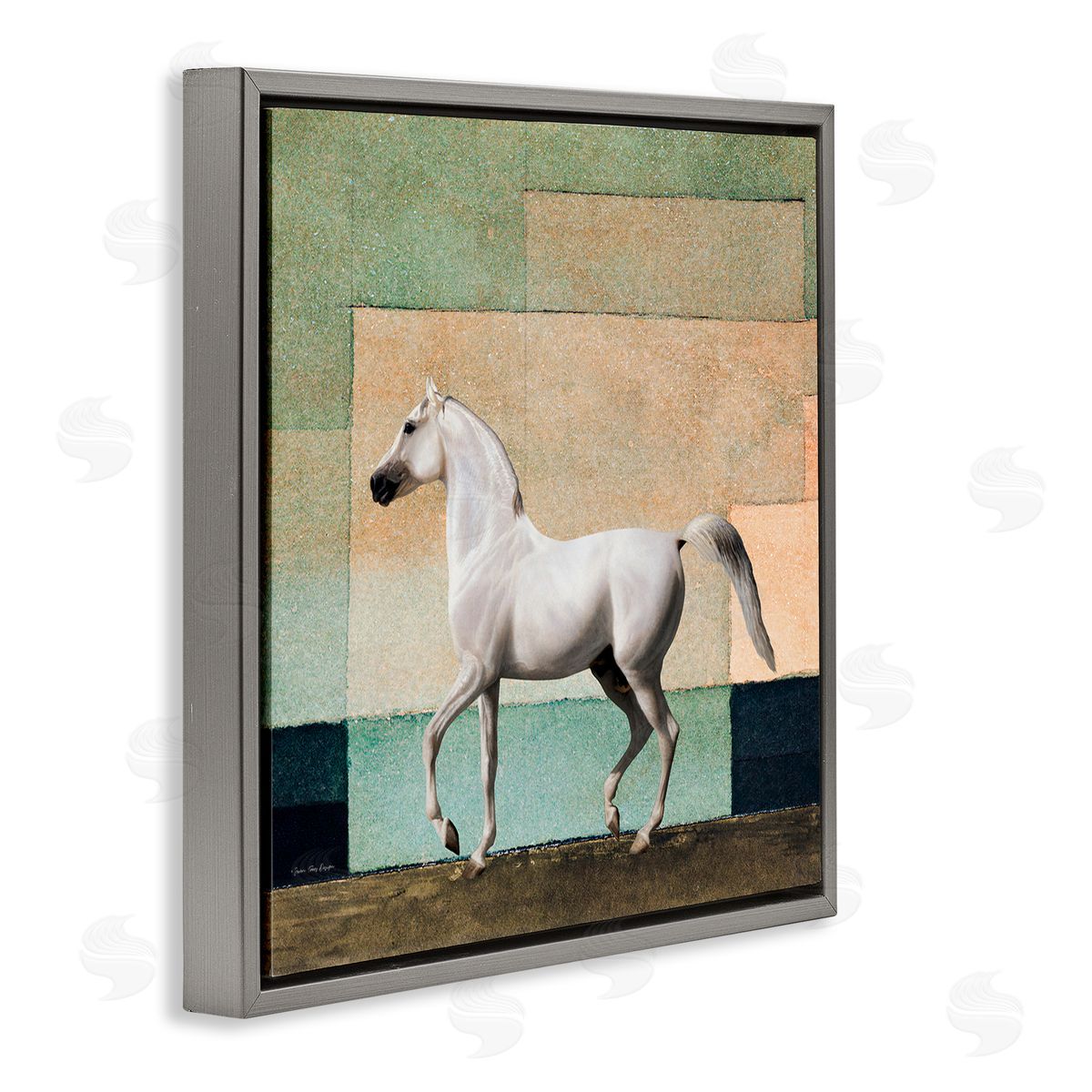 Seven Trees Design White Stallion Geometric Composition Gray Floating Frame Canvas Wall Art Print