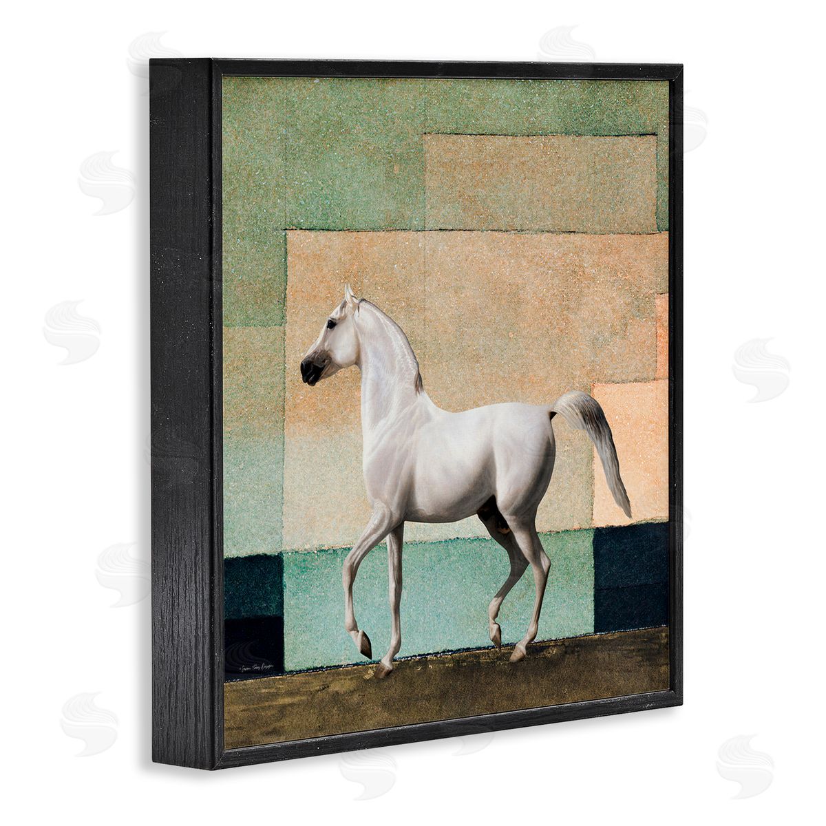 Seven Trees Design White Stallion Geometric Composition Black Framed Glicee Wall Art Print