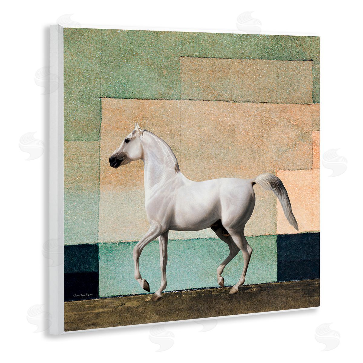 Seven Trees Design White Stallion Geometric Composition Wooden Wall Plaque Art Print