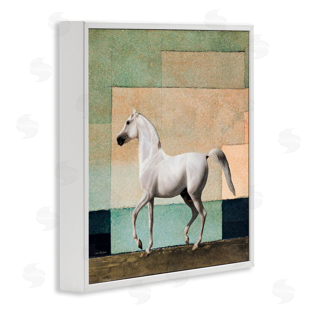 Seven Trees Design White Stallion Geometric Composition White Framed Glicee Wall Art Print