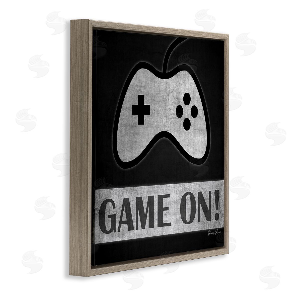 Denise Brown Game On Video Gaming Phrase Brown Floating Frame Canvas Wall Art Print