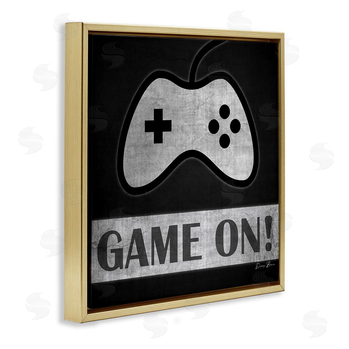 Denise Brown Game On Video Gaming Phrase Gold Floating Frame Canvas Wall Art Print