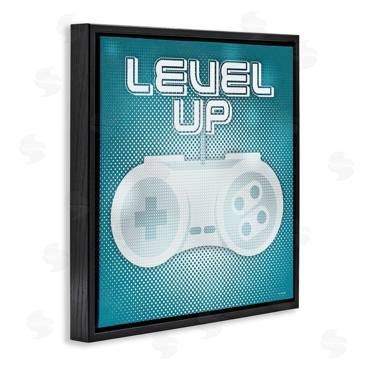 Yass Naffas Designs Level Up Vintage Controller  Black Floating Frame Canvas Wall Art Print