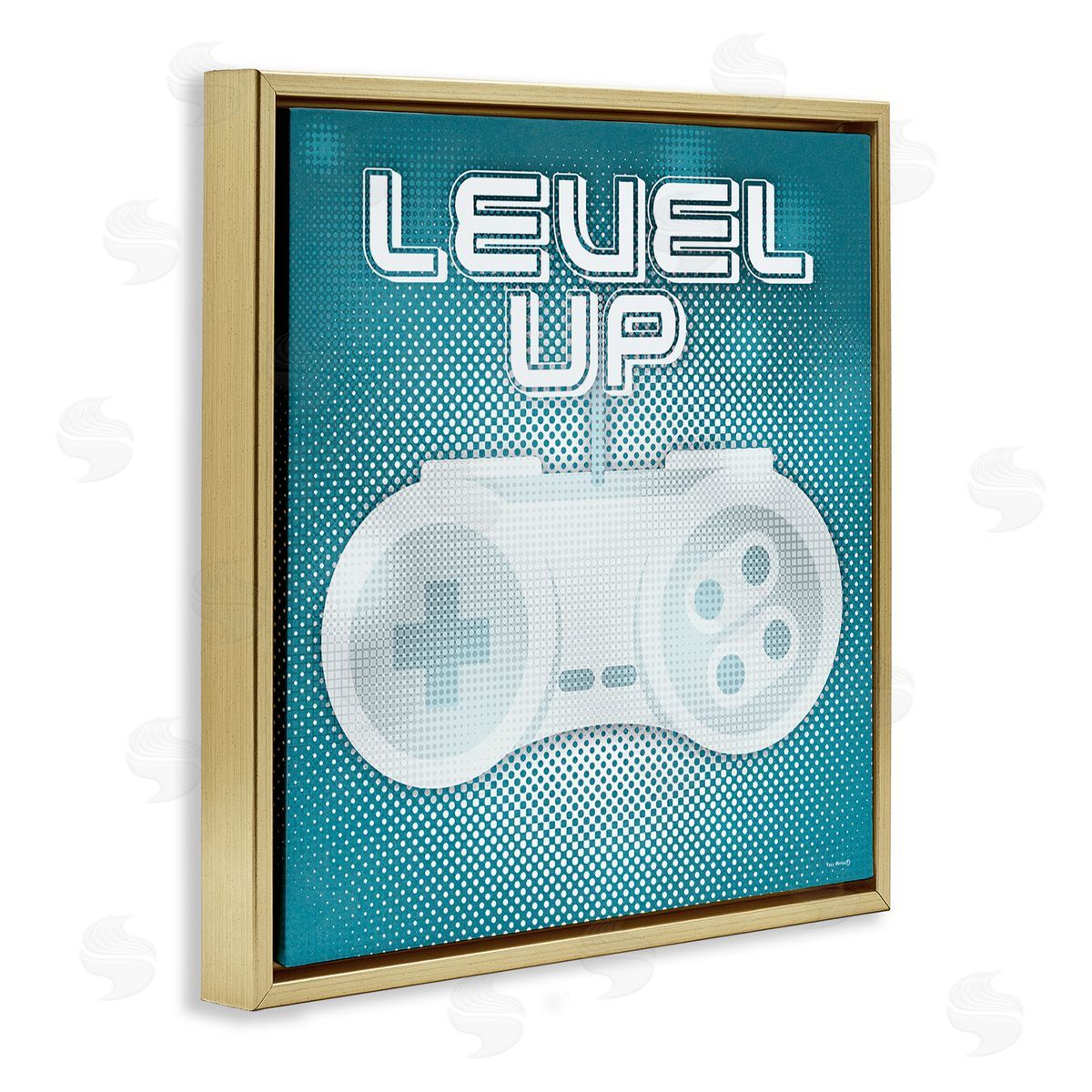 Yass Naffas Designs Level Up Vintage Controller  Gold Floating Frame Canvas Wall Art Print