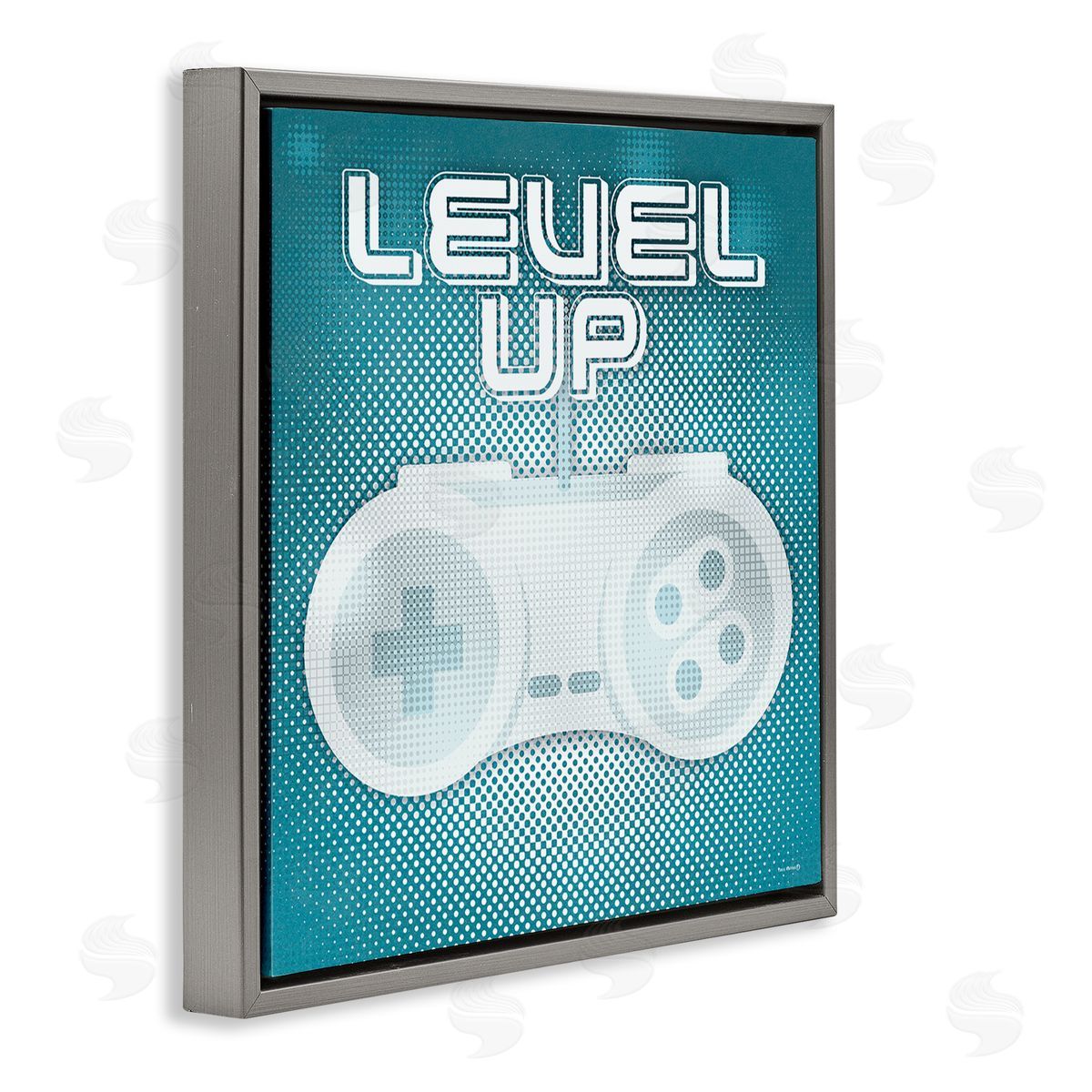 Yass Naffas Designs Level Up Vintage Controller  Gray Floating Frame Canvas Wall Art Print