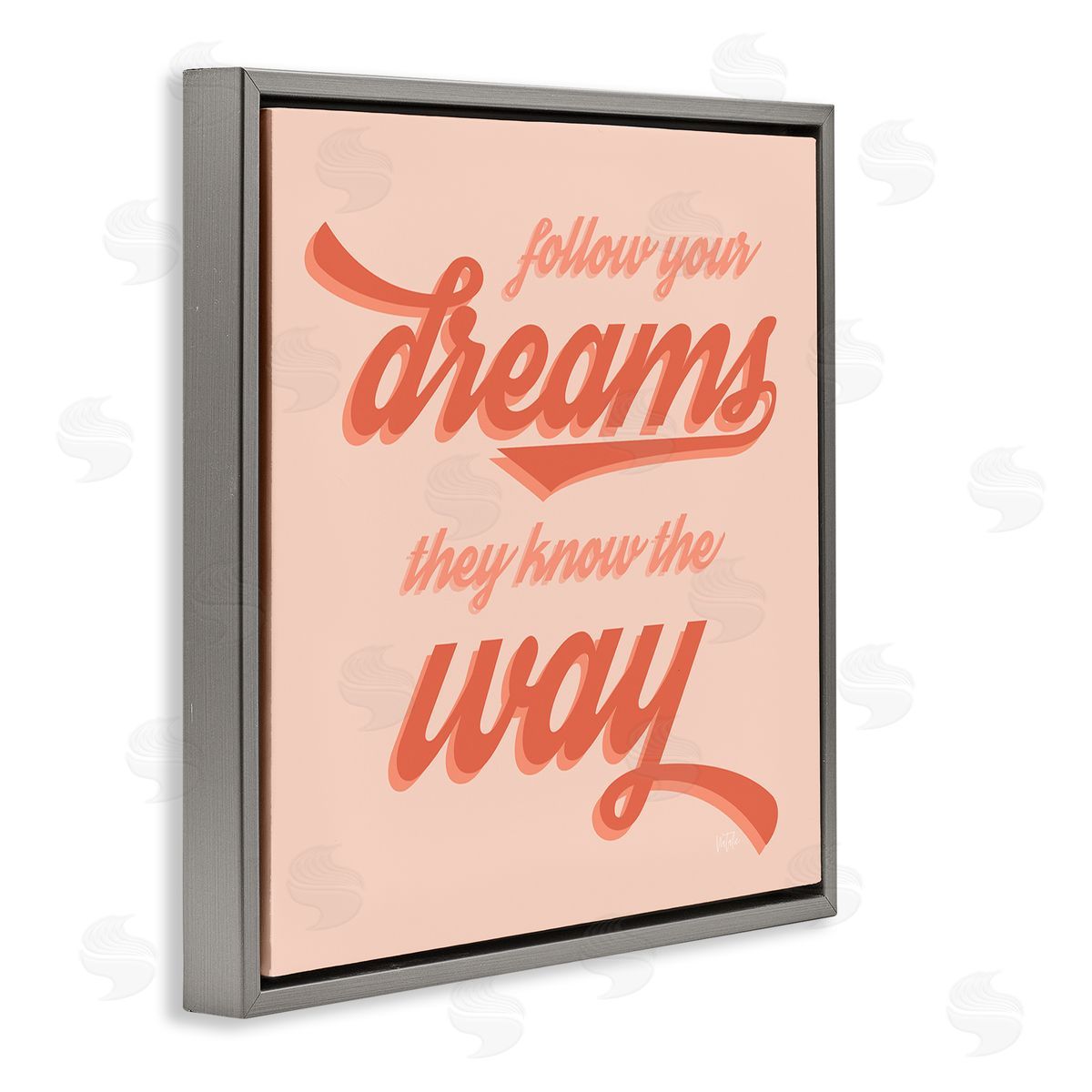 Natalie Carpentieri Follow Your Dreams They Know The Way Phrase Gray Floating Frame Canvas Wall Art Print