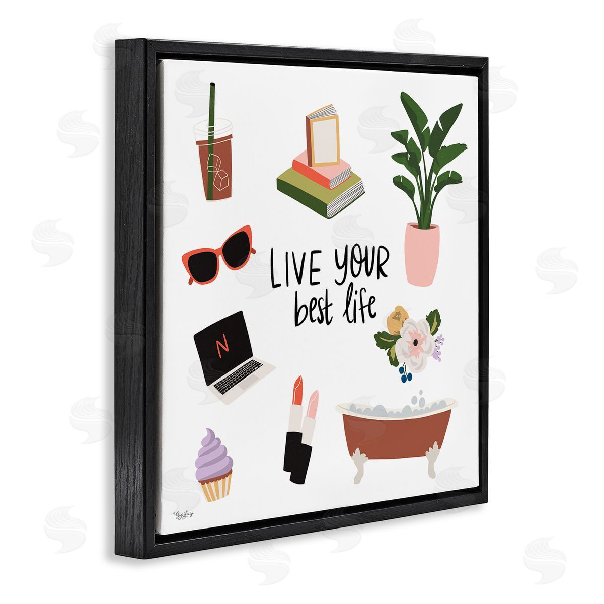 Gigi Louise Live Your Best Life Phrase Black Floating Frame Canvas Wall Art Print
