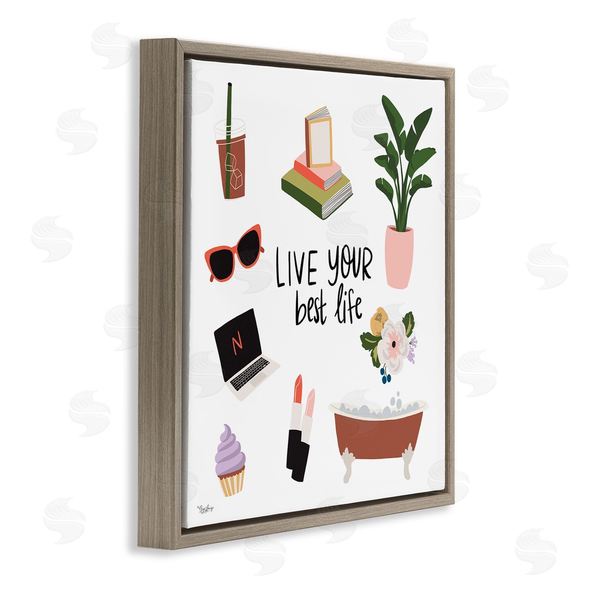 Gigi Louise Live Your Best Life Phrase Brown Floating Frame Canvas Wall Art Print