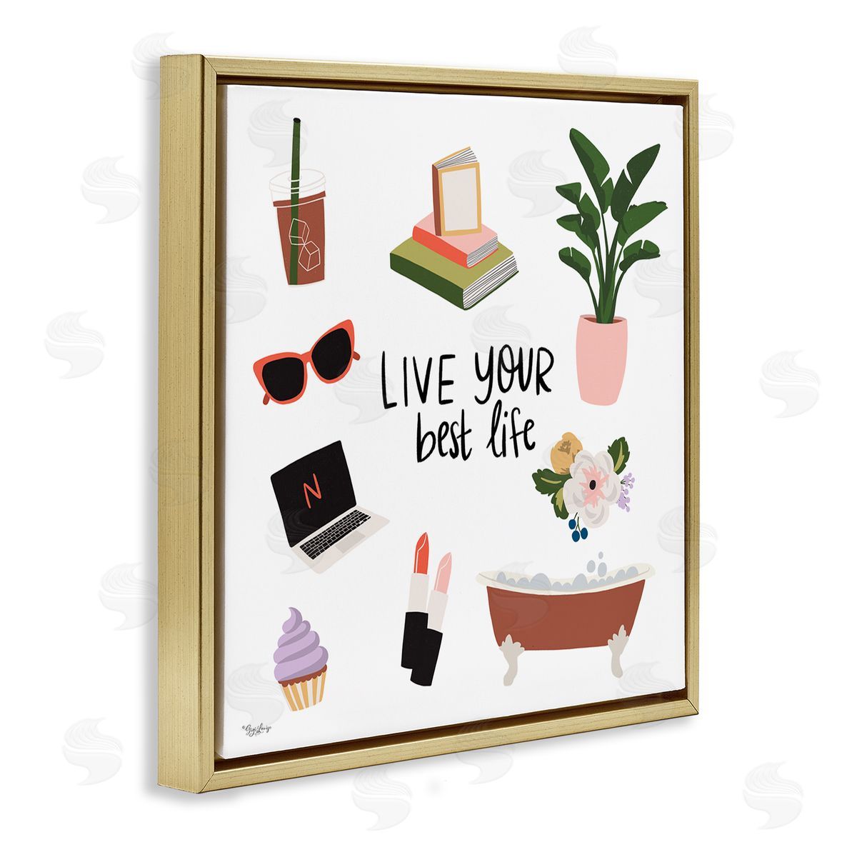 Gigi Louise Live Your Best Life Phrase Gold Floating Frame Canvas Wall Art Print