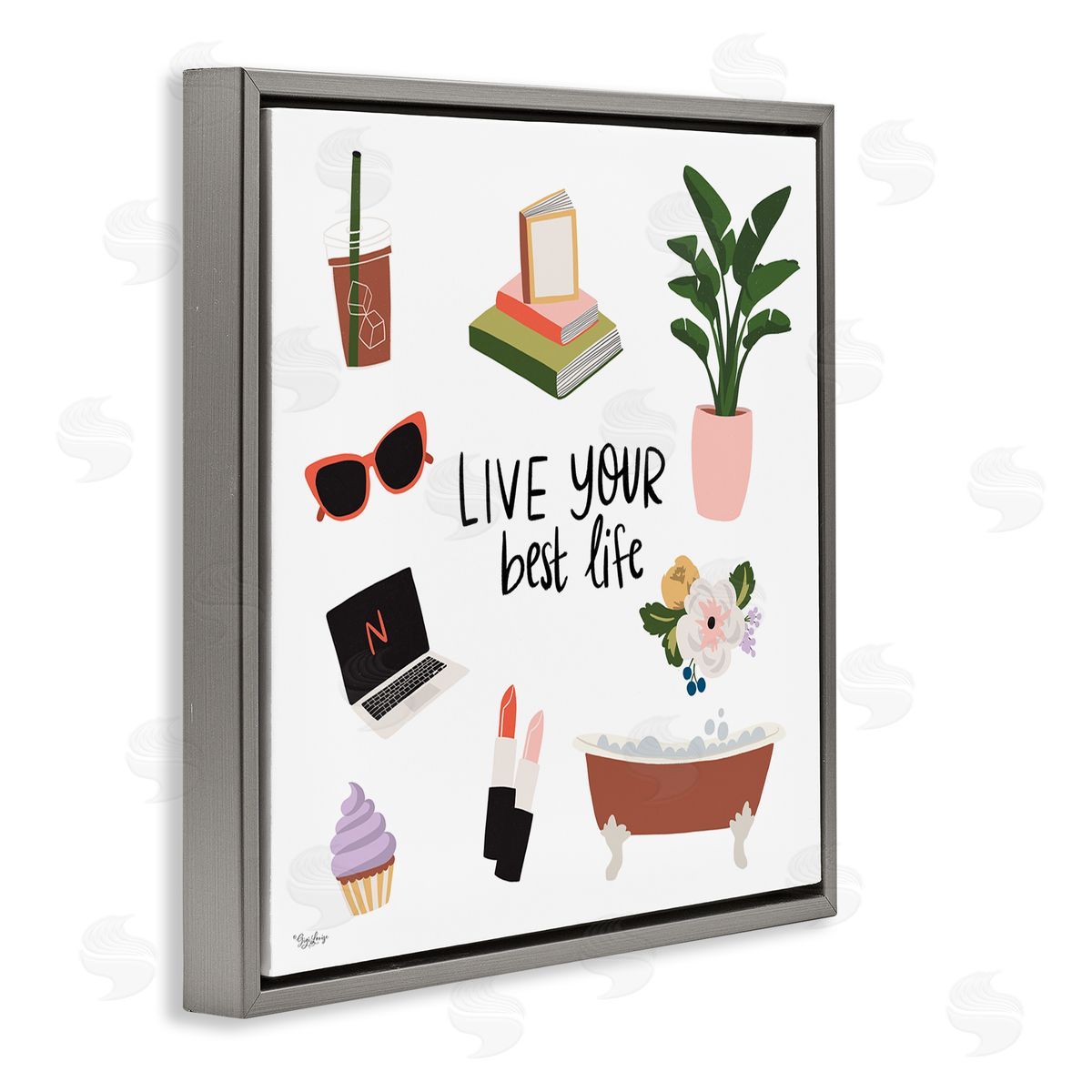 Gigi Louise Live Your Best Life Phrase Gray Floating Frame Canvas Wall Art Print