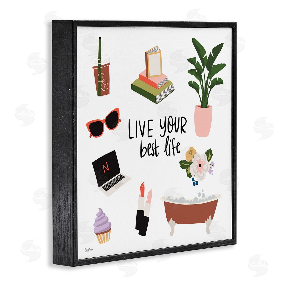 Gigi Louise Live Your Best Life Phrase Black Framed Glicee Wall Art Print