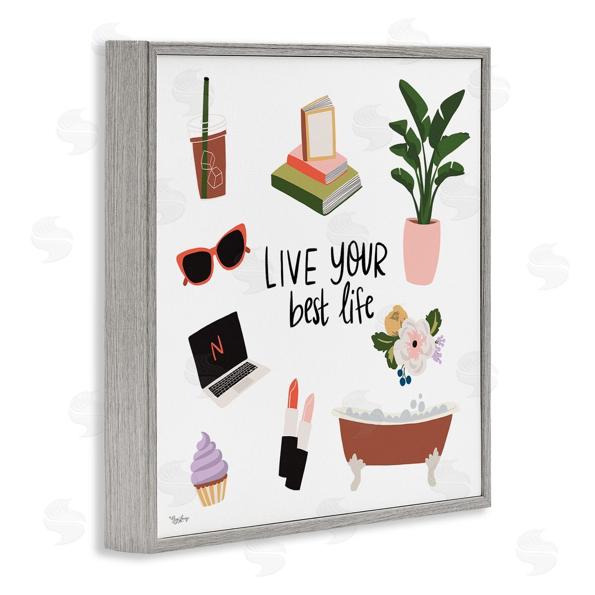 Gigi Louise Live Your Best Life Phrase Gray Framed Glicee Wall Art Print
