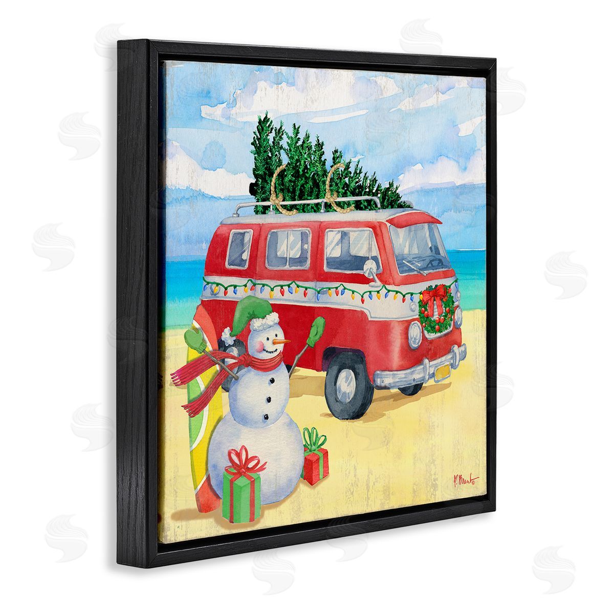 Paul Brent Christmas Beach Nautical Van Black Floating Frame Canvas Wall Art Print