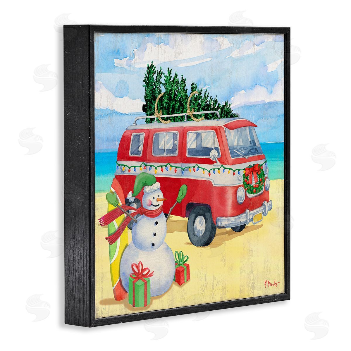 Paul Brent Christmas Beach Nautical Van Black Framed Glicee Wall Art Print