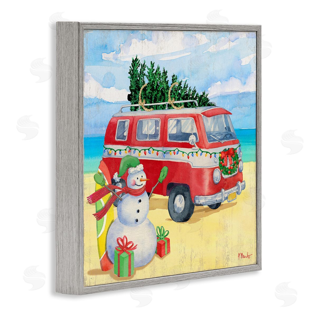 Paul Brent Christmas Beach Nautical Van Gray Framed Glicee Wall Art Print