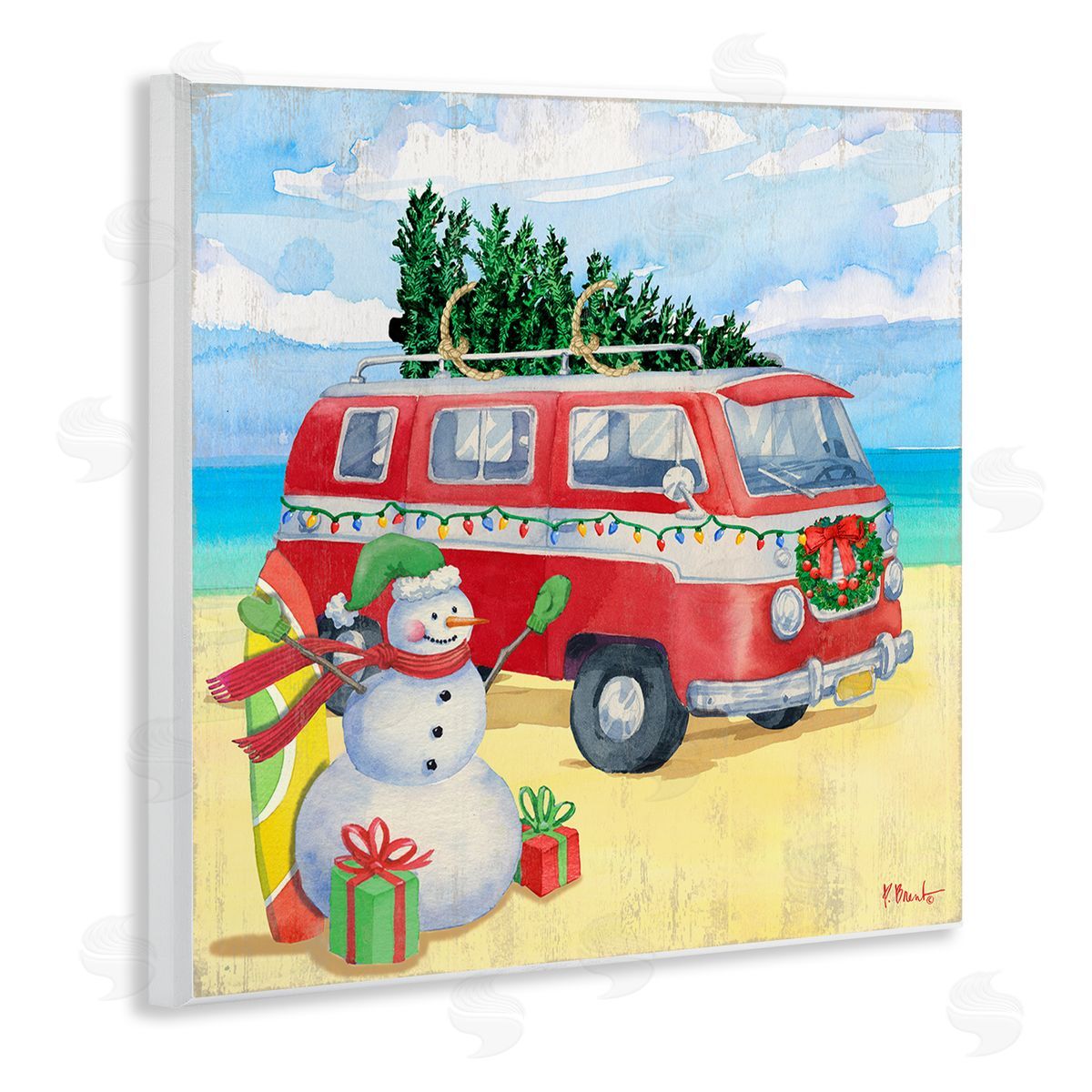 Paul Brent Christmas Beach Nautical Van Wooden Wall Plaque Art Print