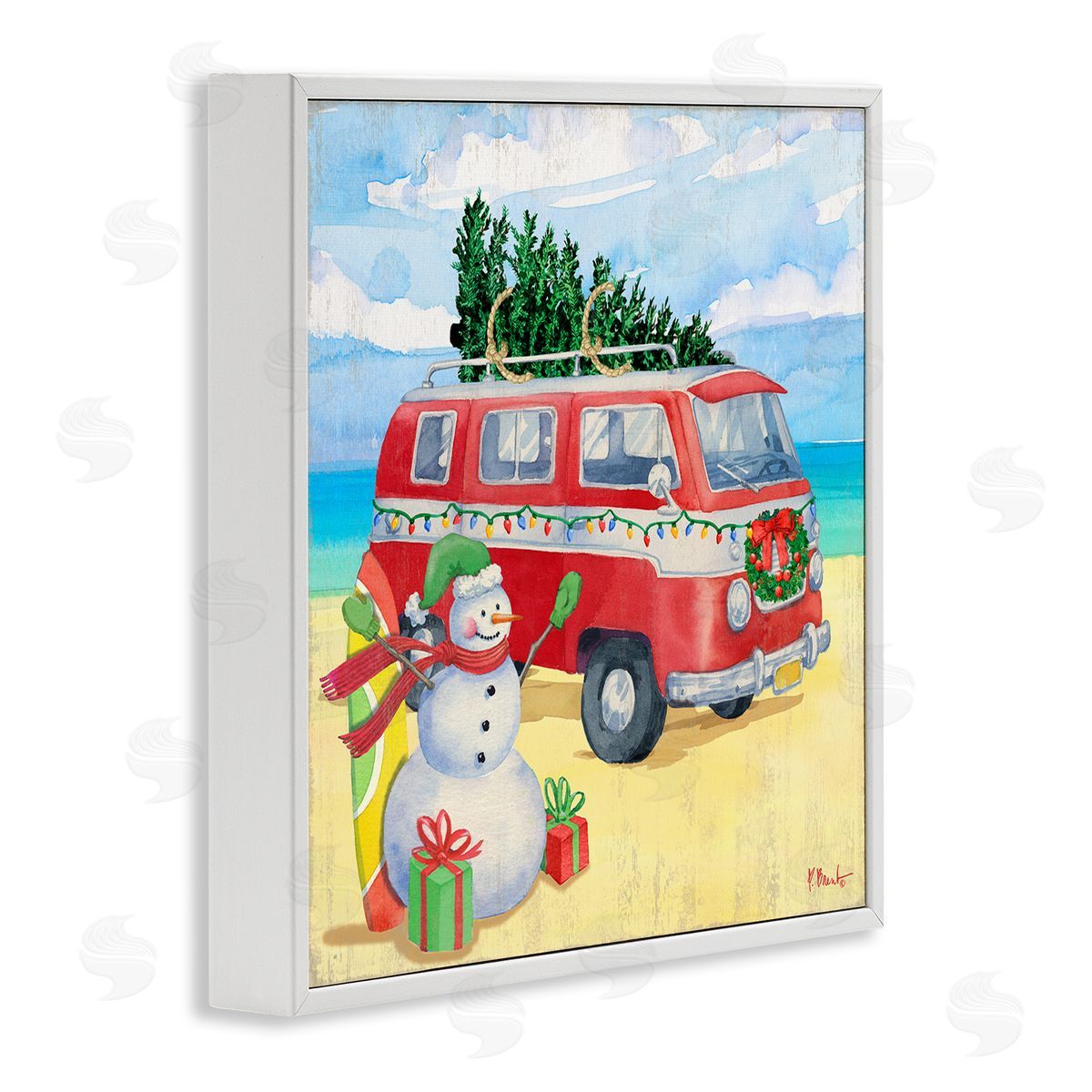 Paul Brent Christmas Beach Nautical Van White Framed Glicee Wall Art Print