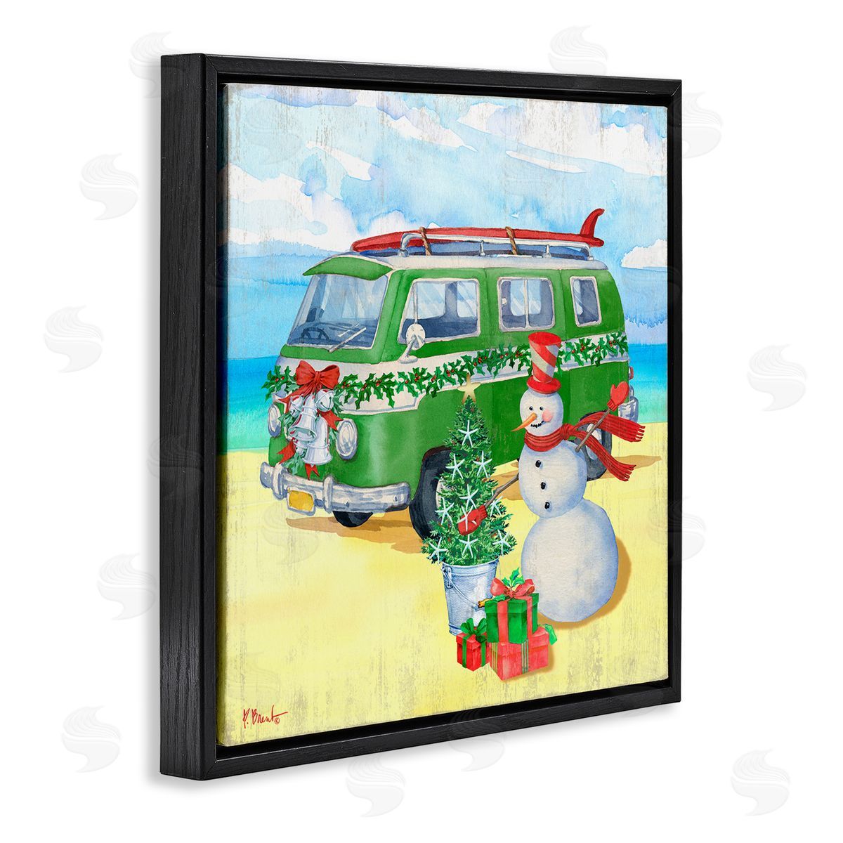 Paul Brent Nautical Christmas Holiday Beach Black Floating Frame Canvas Wall Art Print