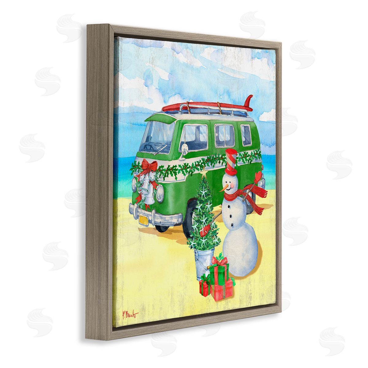 Paul Brent Nautical Christmas Holiday Beach Brown Floating Frame Canvas Wall Art Print