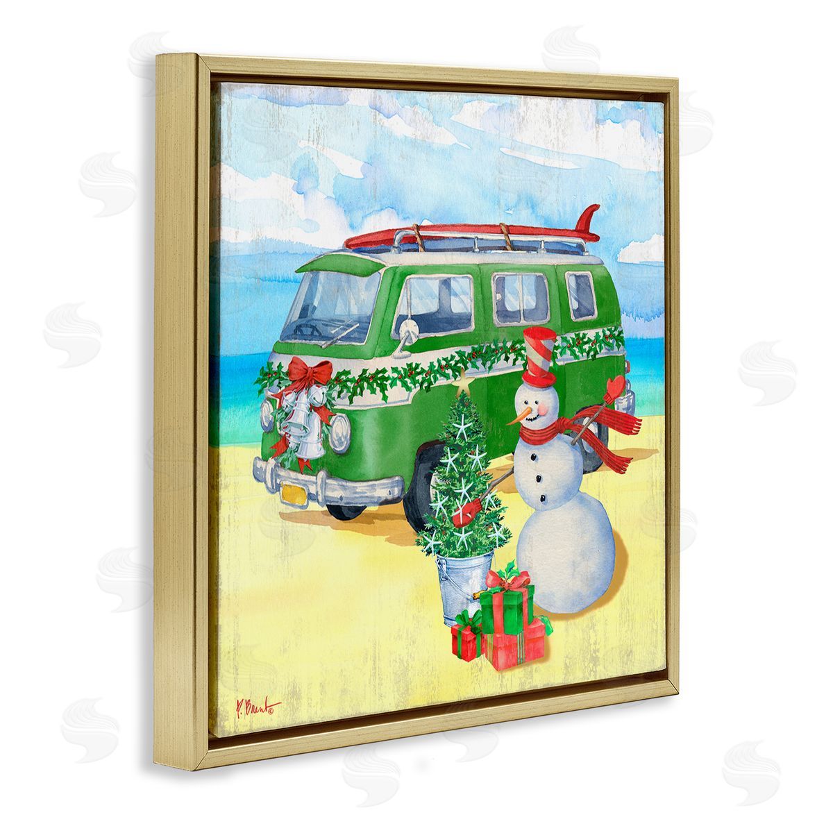 Paul Brent Nautical Christmas Holiday Beach Gold Floating Frame Canvas Wall Art Print