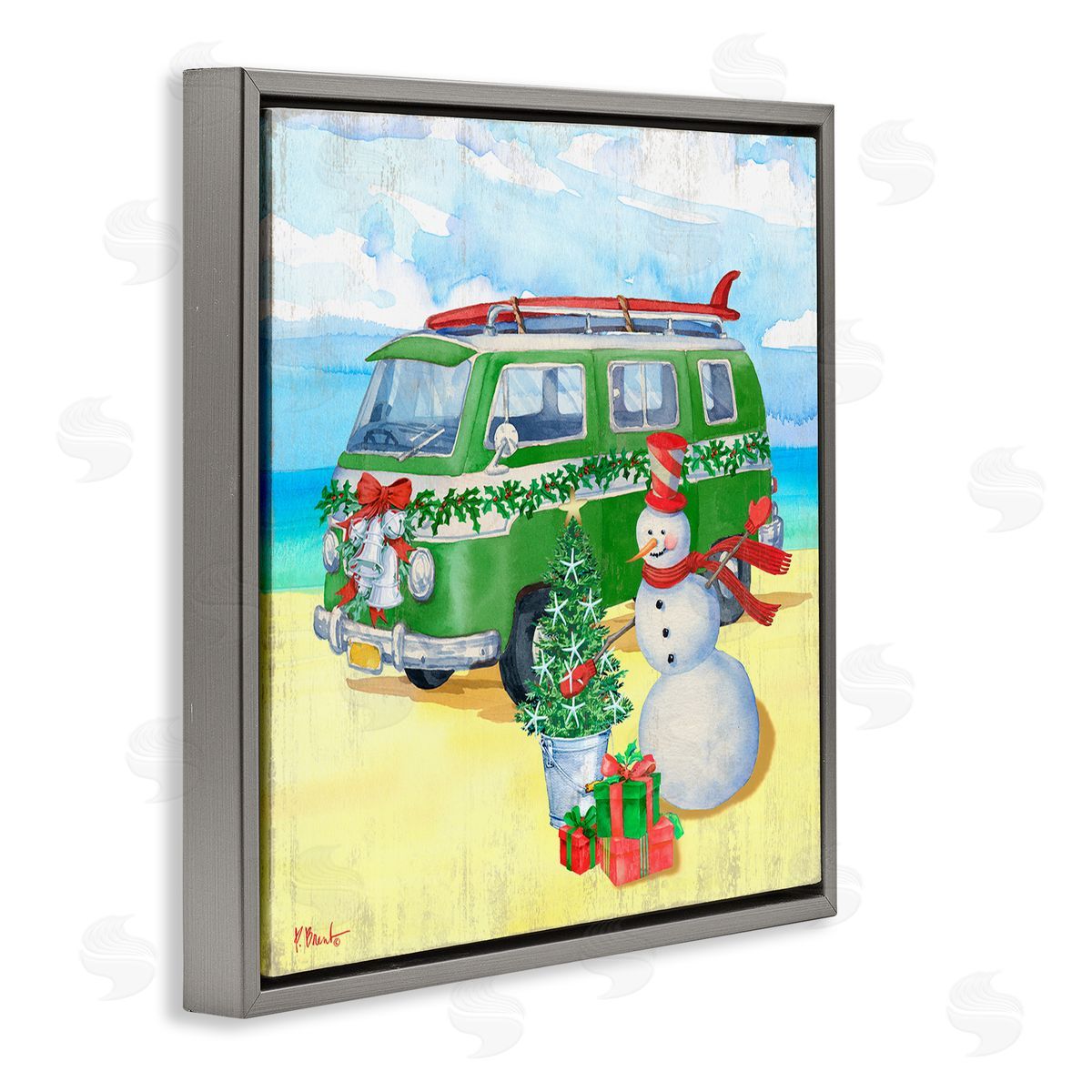 Paul Brent Nautical Christmas Holiday Beach Gray Floating Frame Canvas Wall Art Print