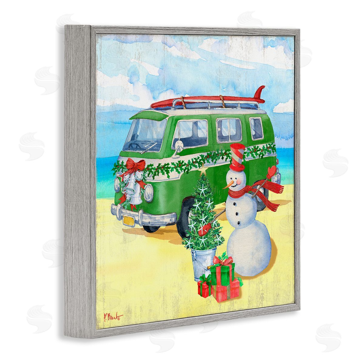 Paul Brent Nautical Christmas Holiday Beach Gray Framed Glicee Wall Art Print