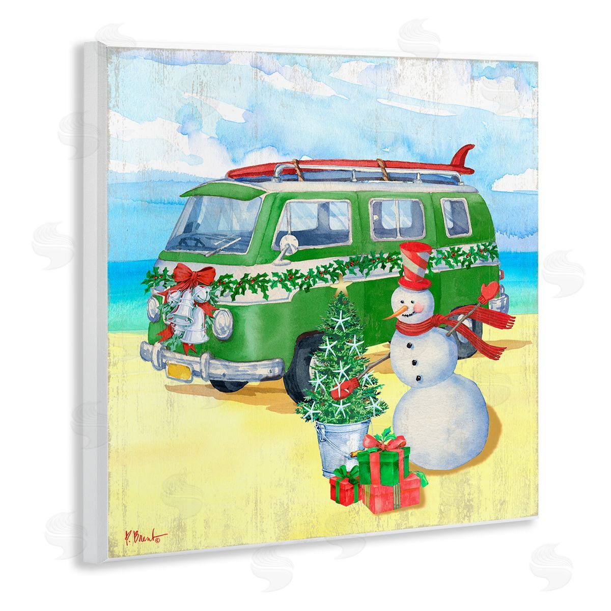 Paul Brent Nautical Christmas Holiday Beach Wooden Wall Plaque Art Print