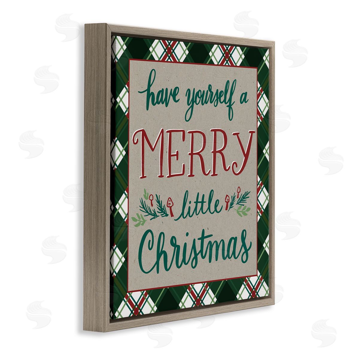 Amanda McGee Merry Little Christmas Plaid Holiday Brown Floating Frame Canvas Wall Art Print