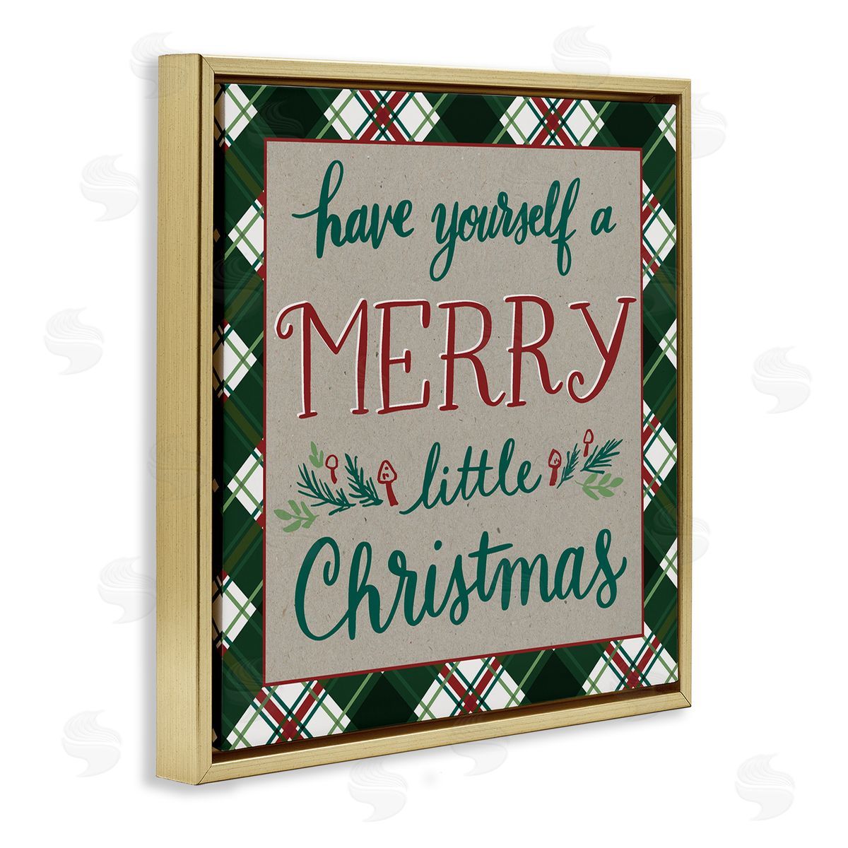 Amanda McGee Merry Little Christmas Plaid Holiday Gold Floating Frame Canvas Wall Art Print