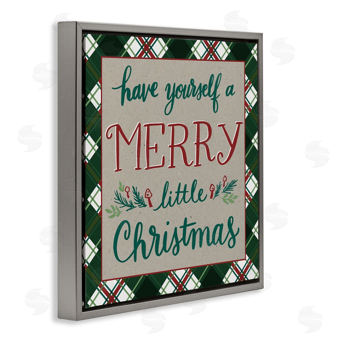 Amanda McGee Merry Little Christmas Plaid Holiday Gray Floating Frame Canvas Wall Art Print