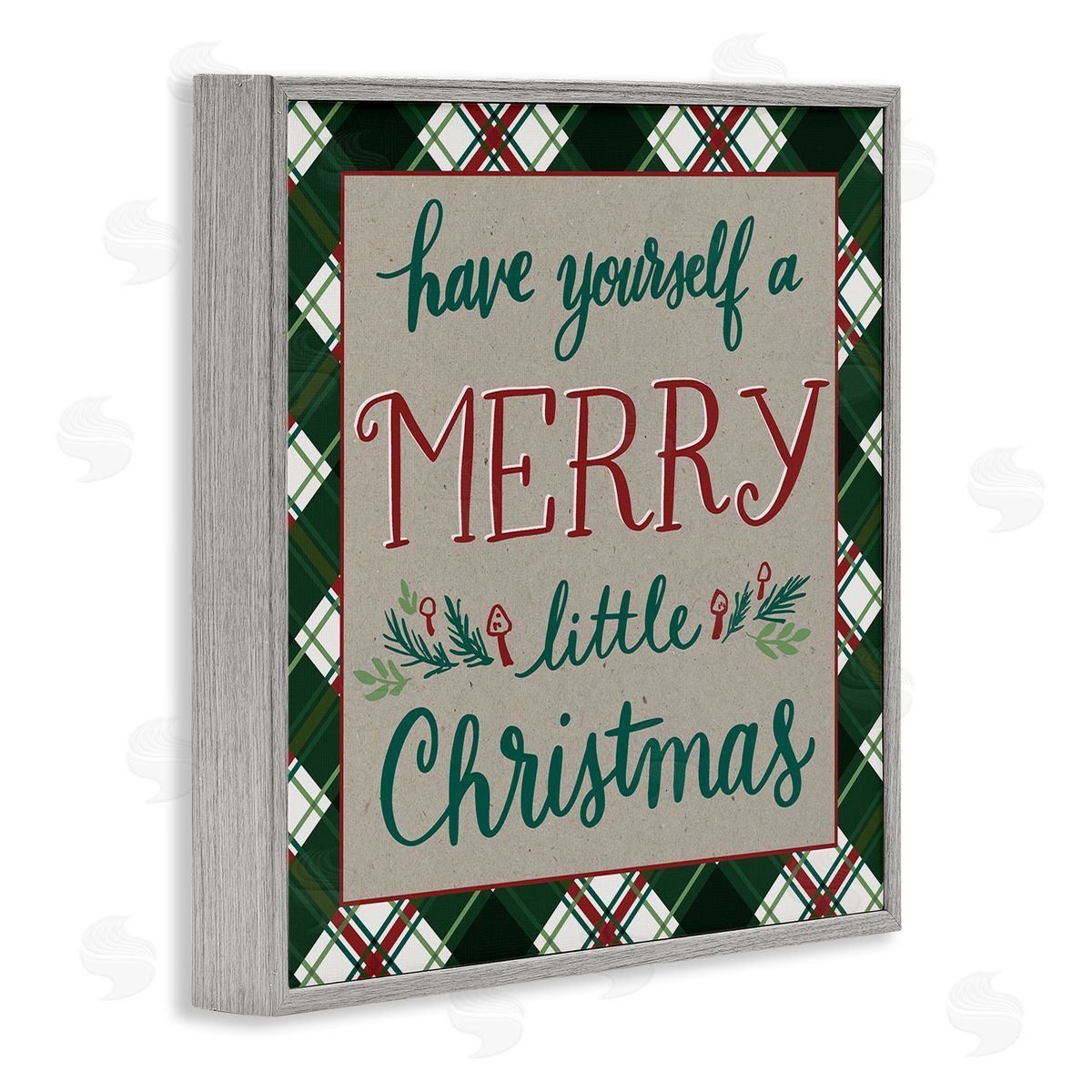 Amanda McGee Merry Little Christmas Plaid Holiday Gray Framed Glicee Wall Art Print