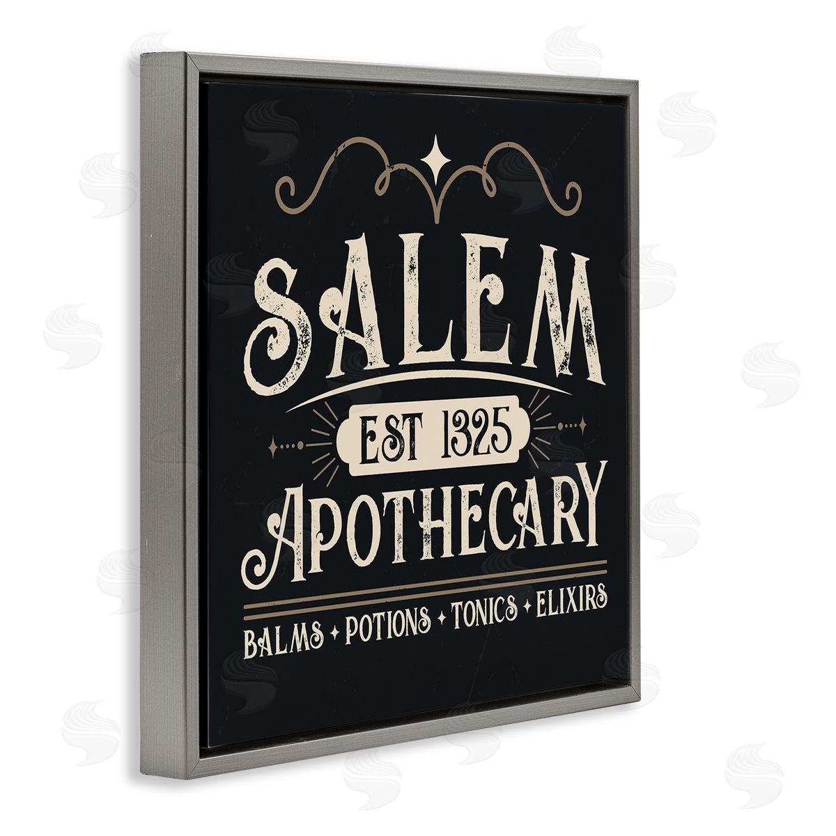 Angela Nickeas Salem Apothecary Vintage Witch Sign Gray Floating Frame Canvas Wall Art Print