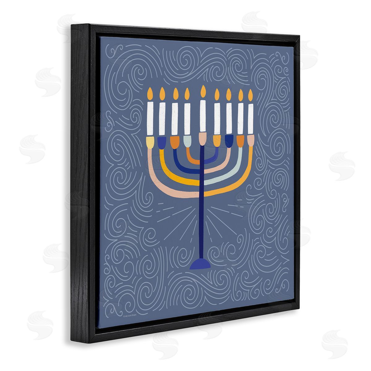 Lady Louise Designs Patterned Hanukkah Menorah Swirls Black Floating Frame Canvas Wall Art Print