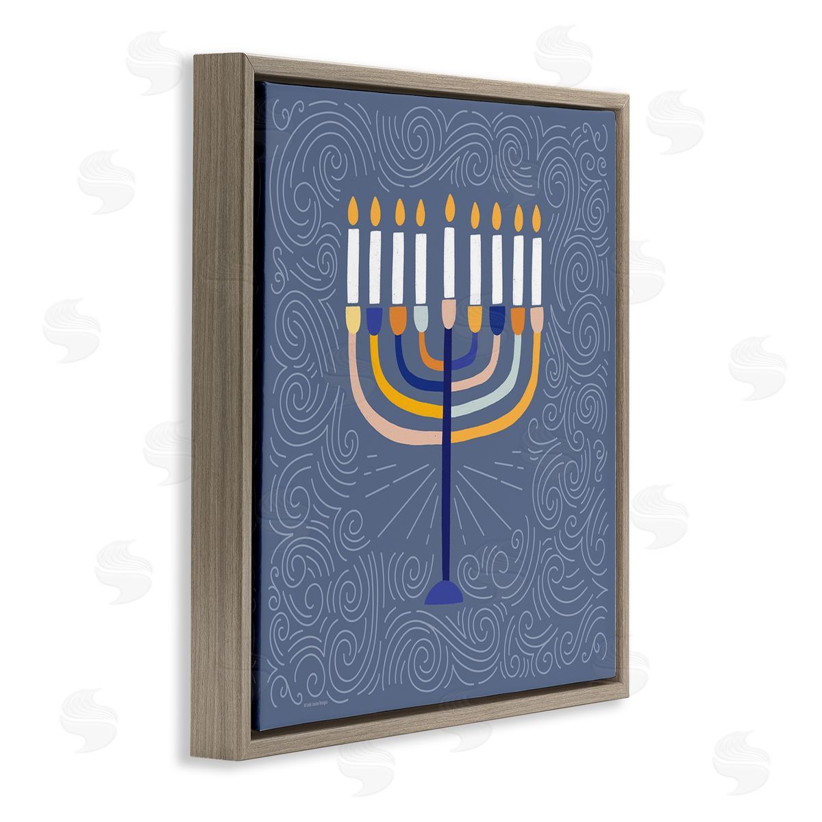 Lady Louise Designs Patterned Hanukkah Menorah Swirls Brown Floating Frame Canvas Wall Art Print